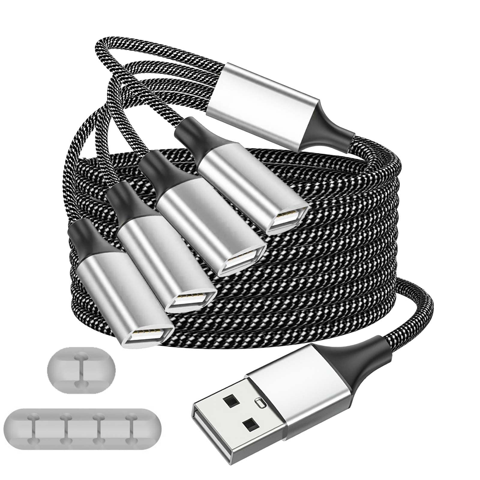 Fidioto 6.6ft USB Extension Cable Splitter, USBA 1 Male to 4 Female USB Splitters, USBA Y Cable Support Charging and Data Transfer for Printer/Keyboard/Flash Drive/PlayStation/Laptop/LED Etc