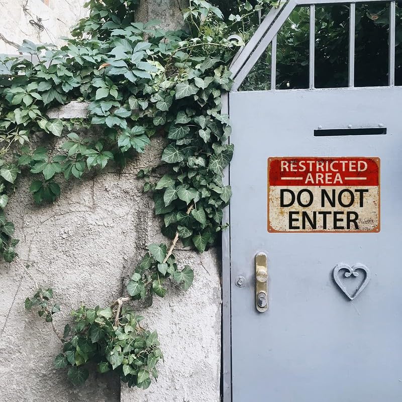 Vintage Restricted Area Do Not Enter Print Metal Sign 8x12 Inch - Product Imagery