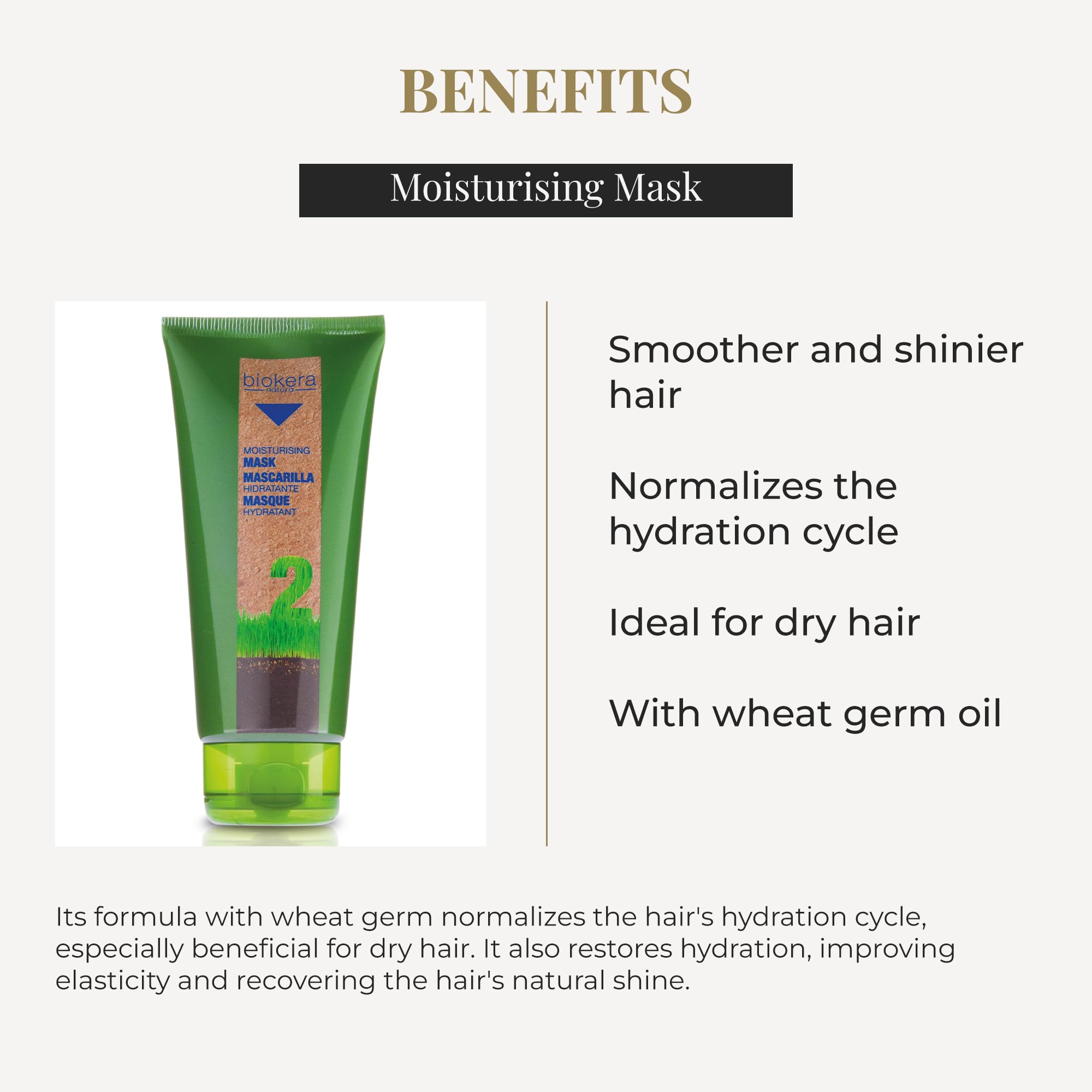 SALERM - Moisturizing Mask Biokera Natura - 200 ml - Ideal for Dry or Dehydrated Hair - with Wheat Germ Oil - Deep Hydration - Smoother and Shinier Hair