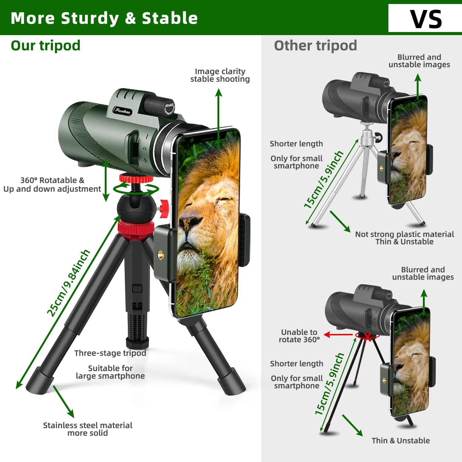 Pankoo 40X60 Monocular Telescope with Smartphone Holder& Tripod, by Pankoo - Angle View 4