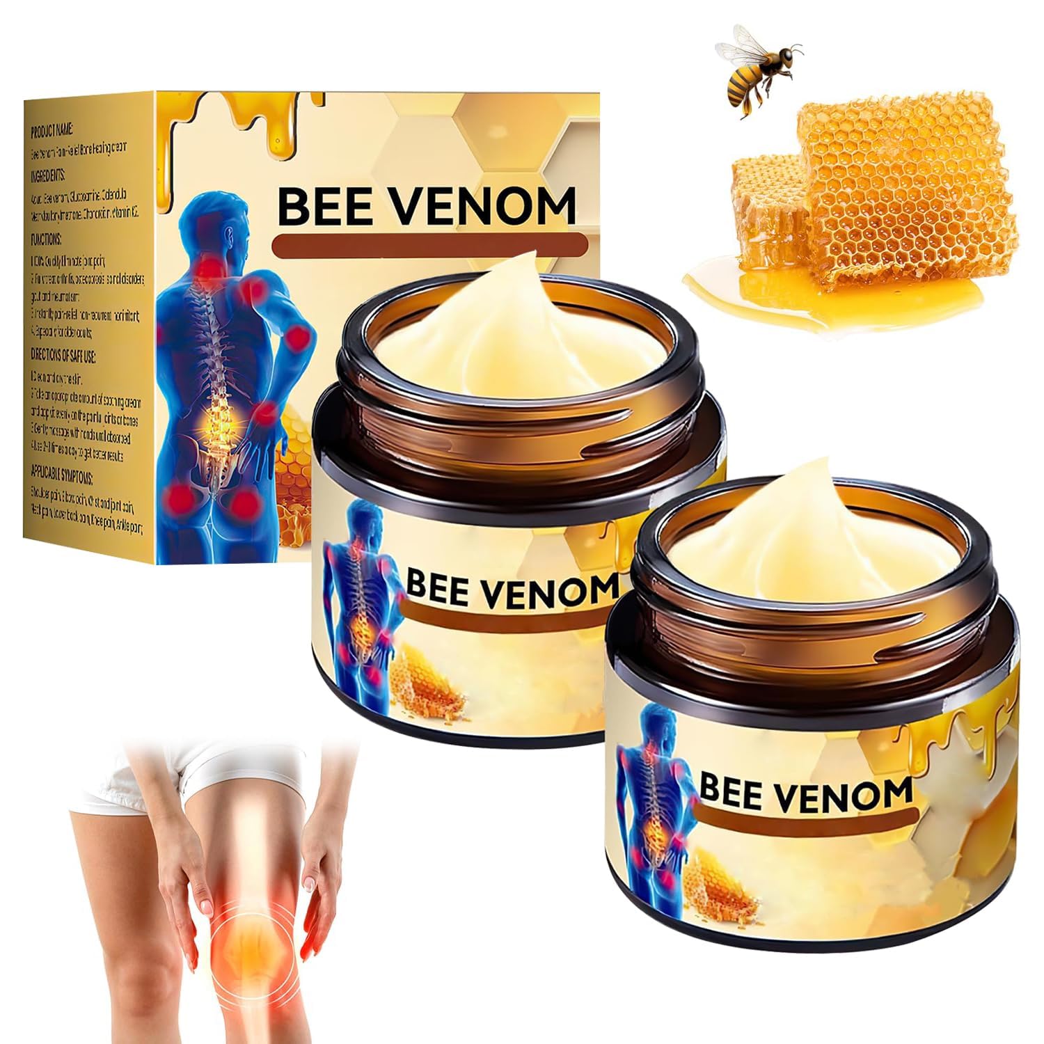 Bee Venom Joint Cream 2-Pack by Generic, advanced bone and joint gel in tubs, with natural bee venom for pain relief and skin care.