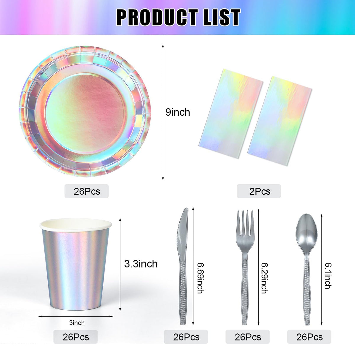 Iridescent Party Decorations 132 Pcs Disposable Iridescent - Childom Official Imagery - 3