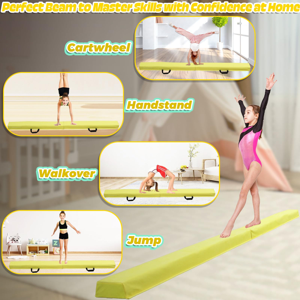 6FT 8FT 9 5FT Folding Balance Beam for Kids Ages 3 12 - PreGymnastic Official Imagery - 7
