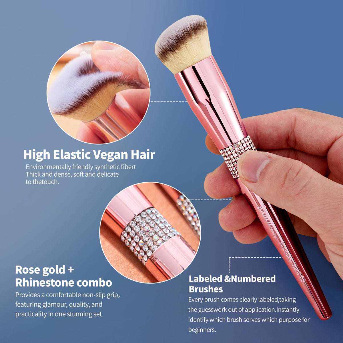 16Pcs Professional Makeup Brushes Set with Elegant Holder - Bueart Design Official Imagery - 8