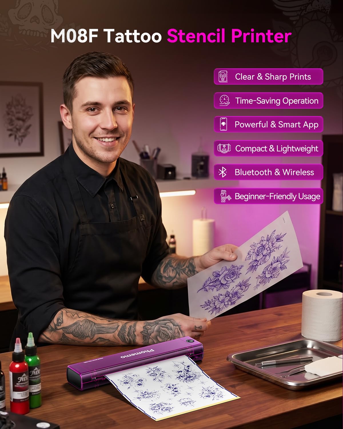 Phomemo M08F Tattoo Stencil Printer Bluetooth Wireless - Phomemo Official Imagery - 5