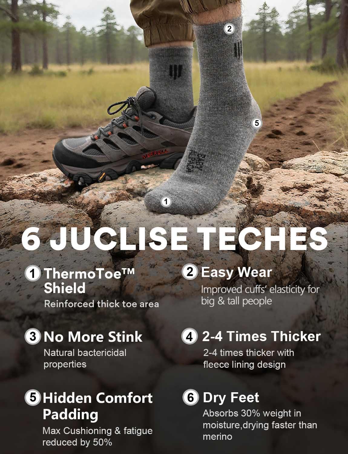 Juclise Baby Alpaca Wool Midweight Micro Crew Socks for Men - Juclise Official Imagery - 3