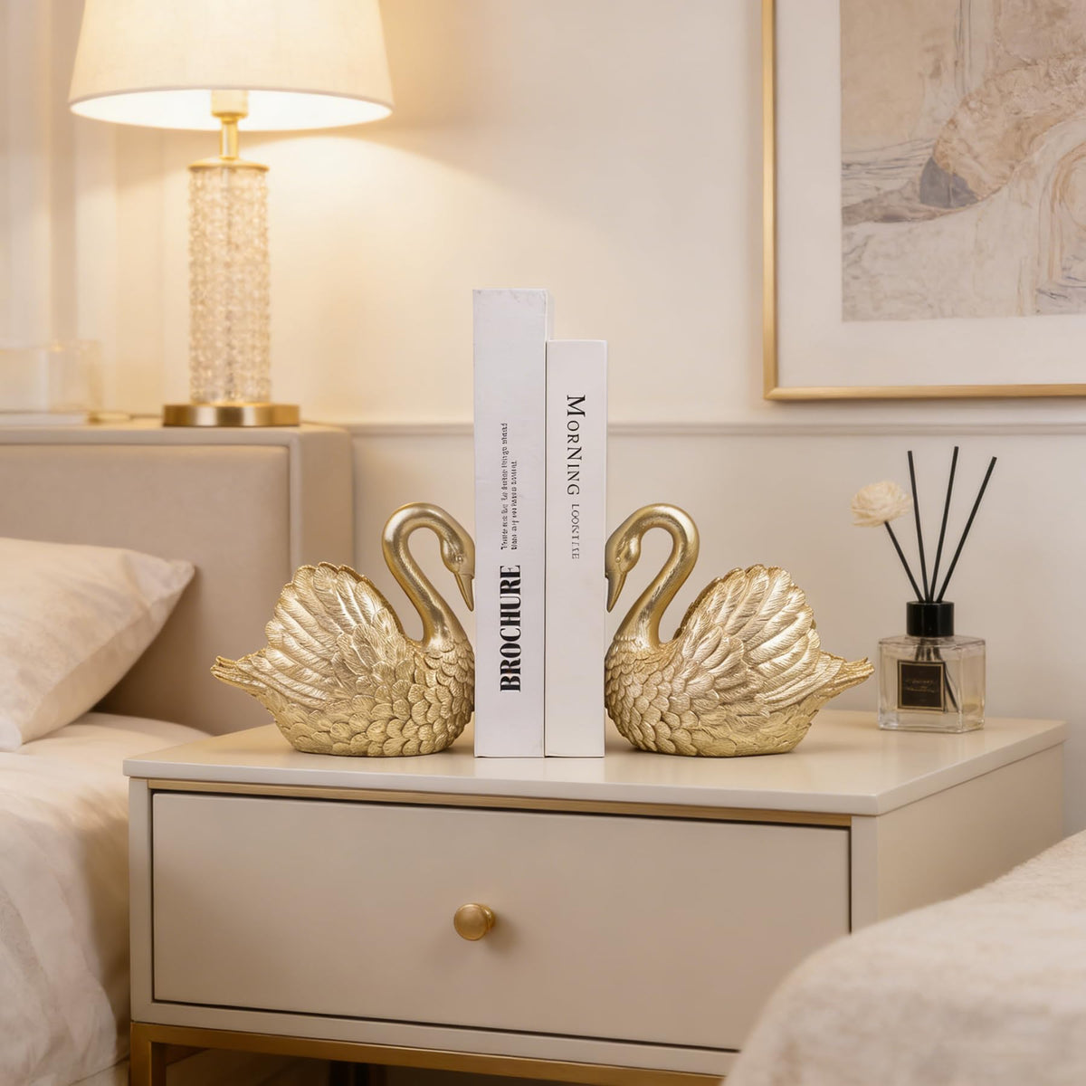 Swan Decorative Bookends Resin Book Ends for Shelves Unique - Kakizzy Official Imagery - 8