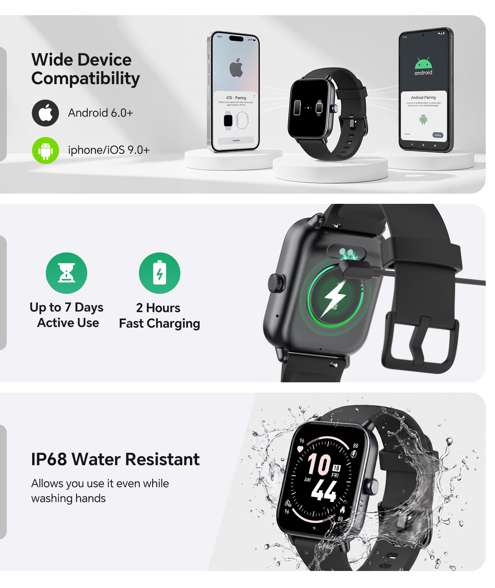 Quican Smart Watches for Women/Men, 2 Bands, Compatible for Android iP - View 7