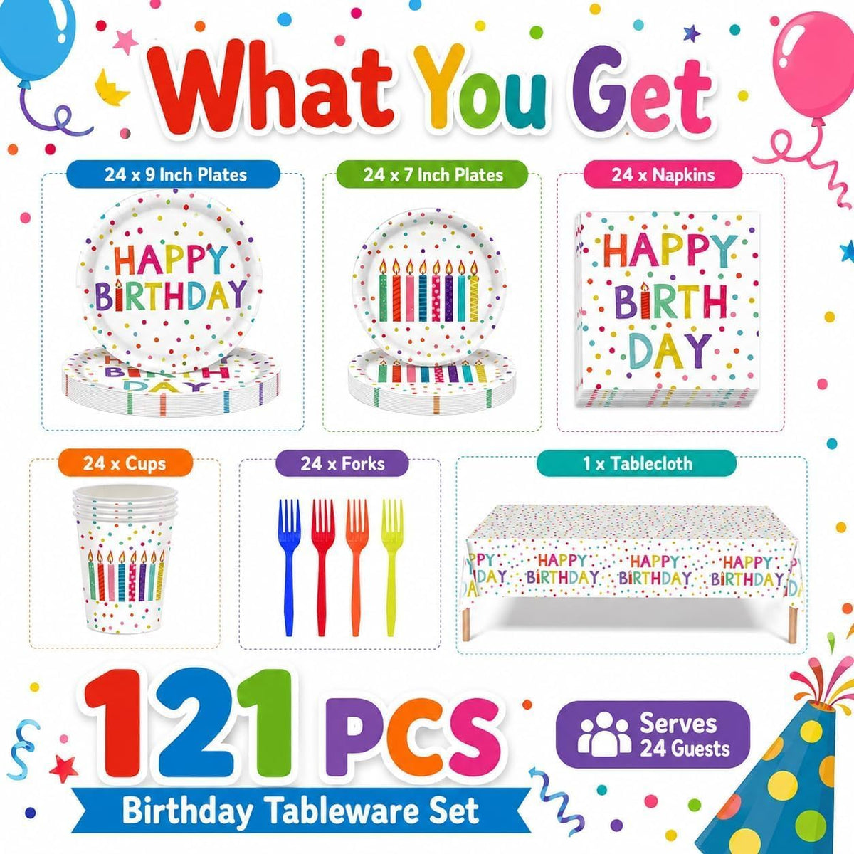 Colorful Polka Dot Party Decorations Disposable Happy - RVXHUA Official Imagery - 4
