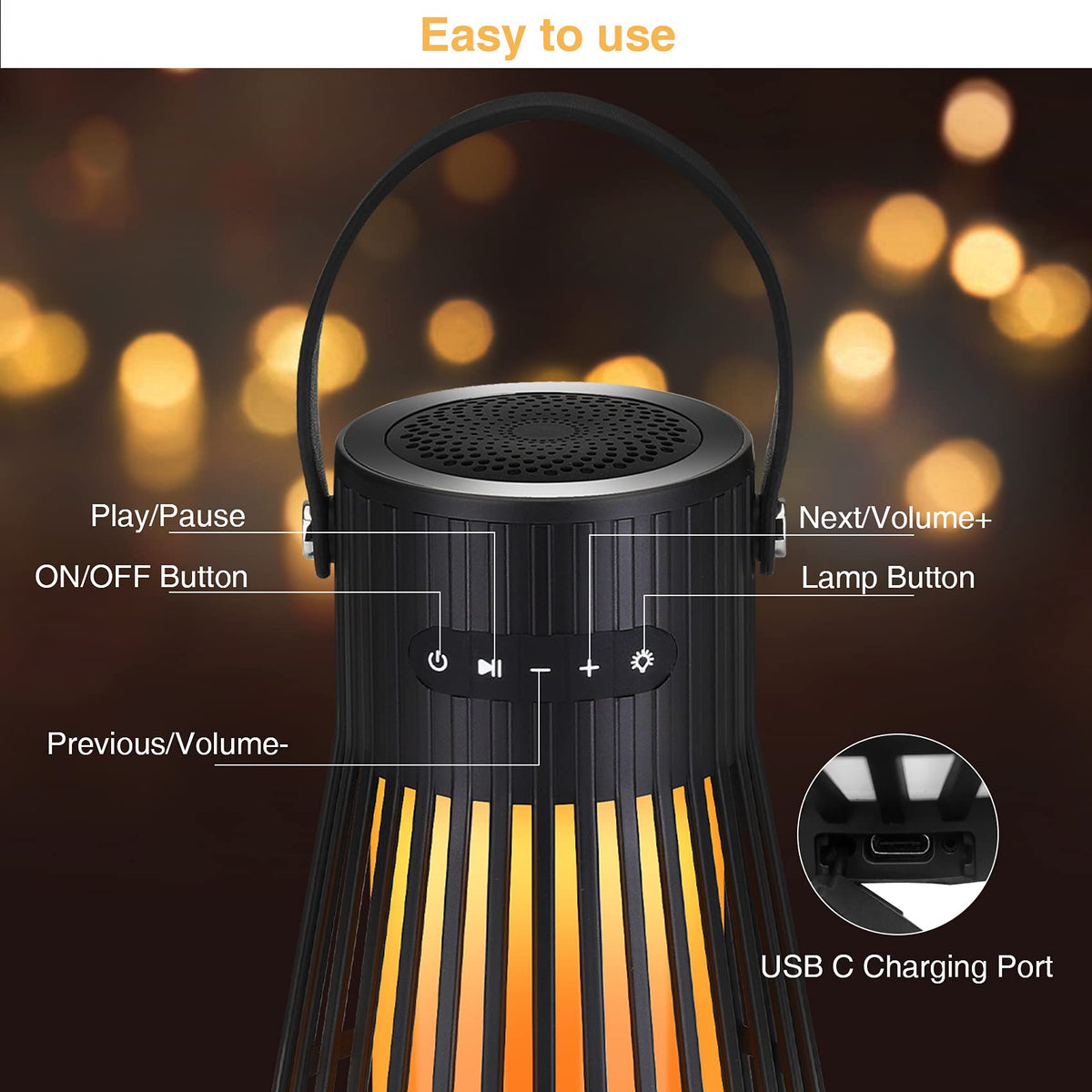 Outdoor Bluetooth Speaker with Flame Atmosphere Led - ANERIMST Official Imagery - 4