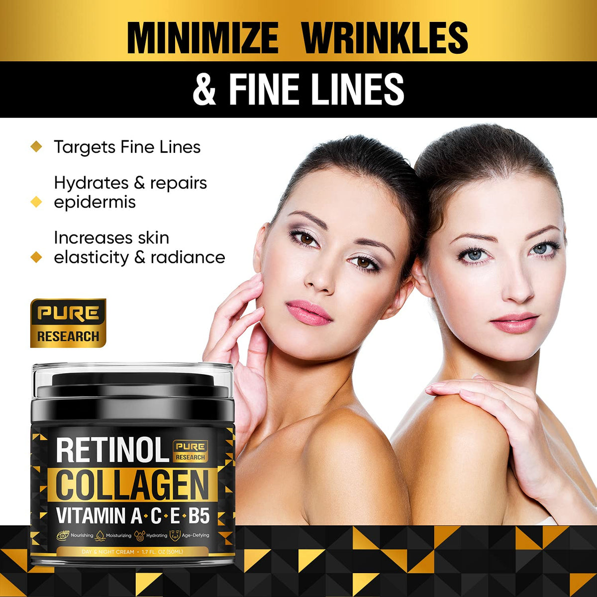 Retinol Face Cream Natural Anti Wrinkle Cream Anti Aging - PURE RESEARCH Official Imagery - 3