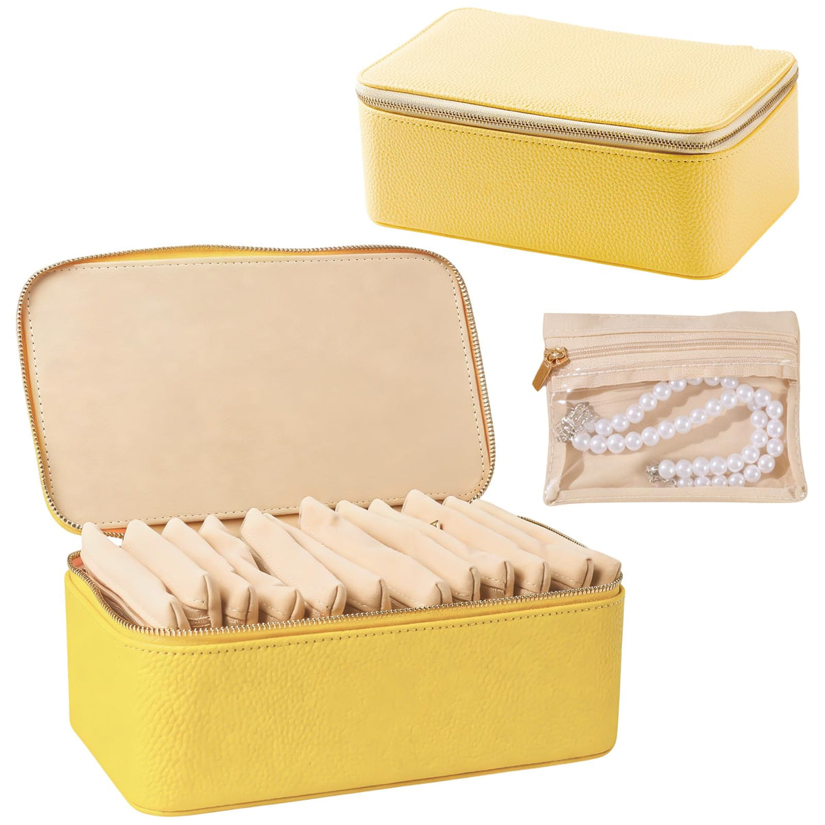 Travel Jewelry Case with 12 Velvet Zipped Pouches Bags - Yaliang Official Imagery - 1