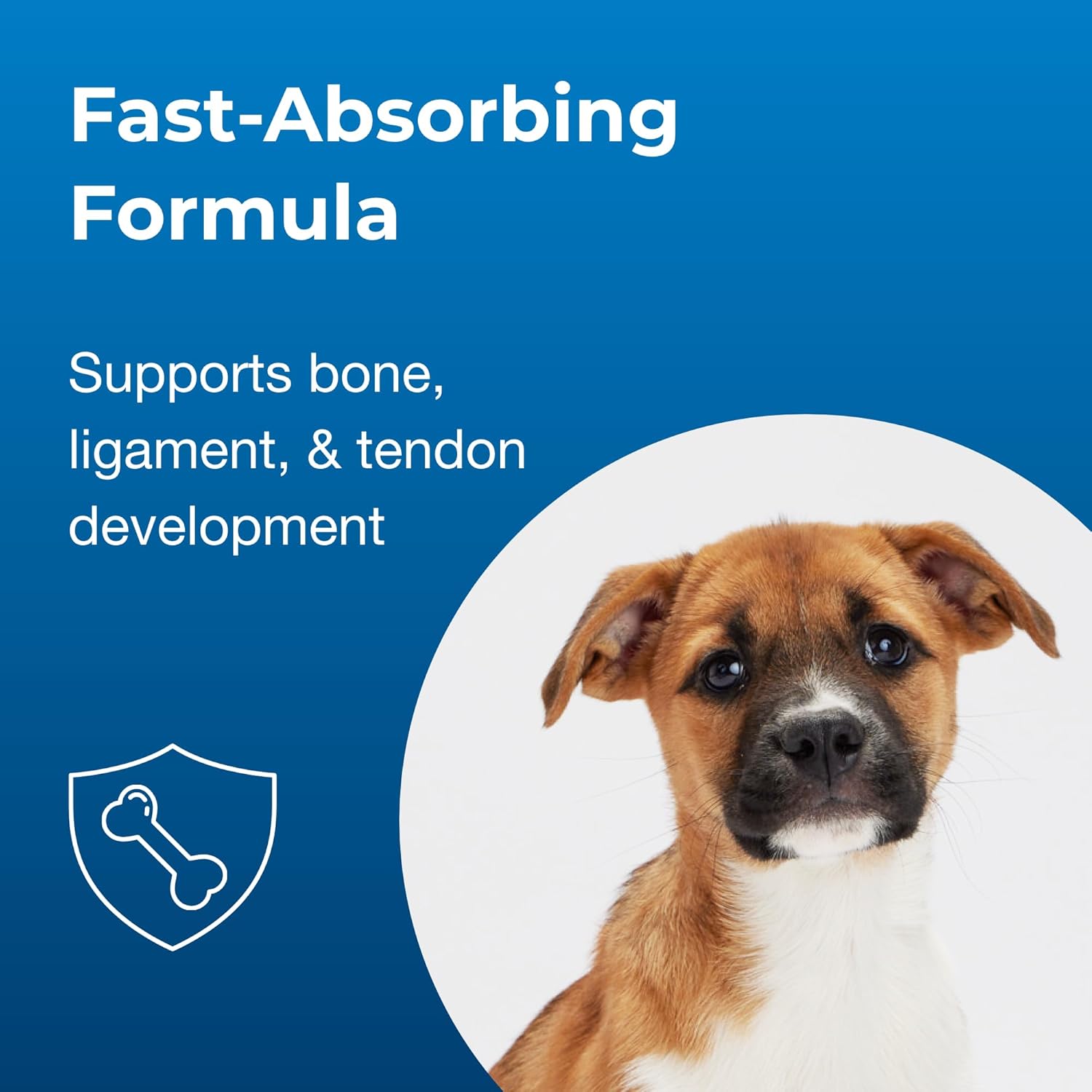 PetAg Sure Grow 100 chewable tablets for puppies, promoting bone development with vitamins A and D in a bottle of 100 tablets.