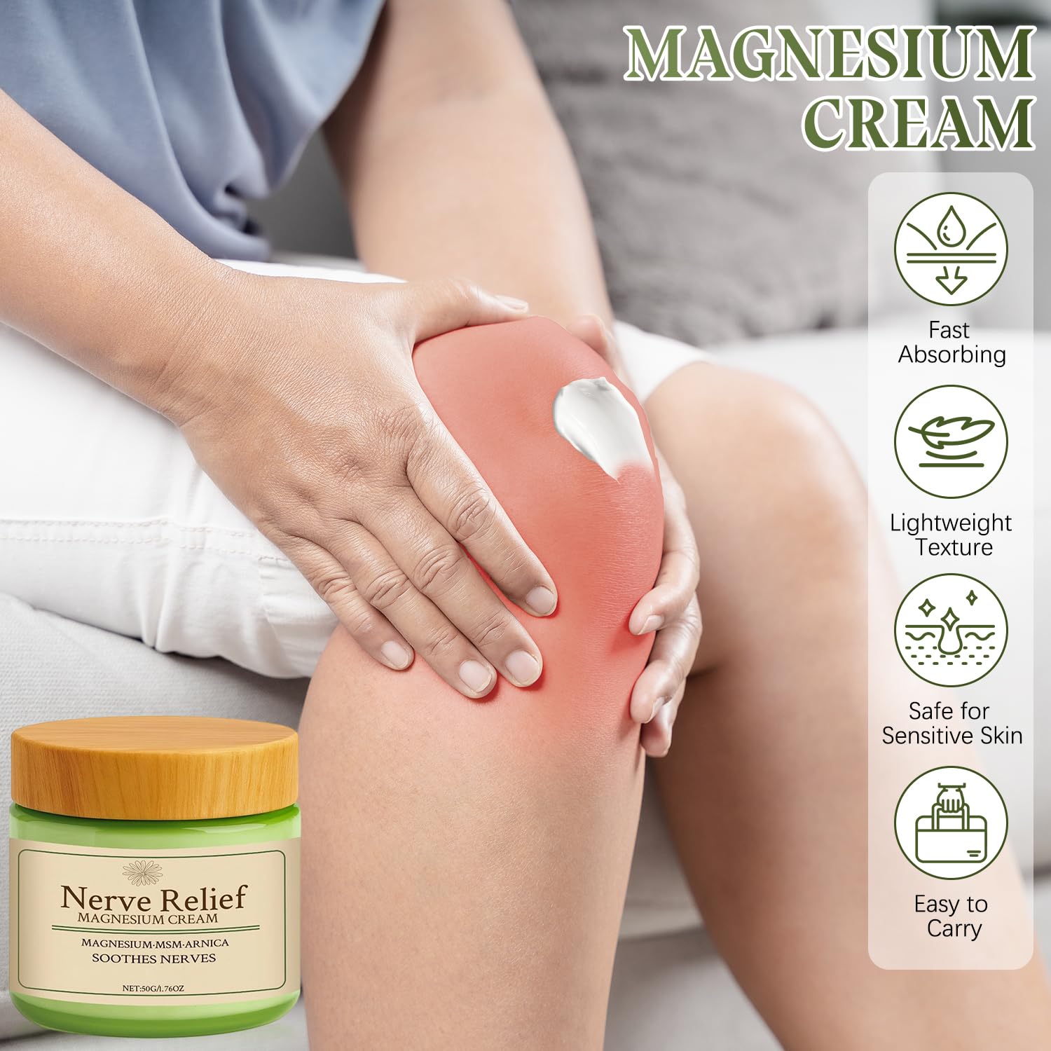 Holyarm 2PCS Nerve Relief Cream, With Msm & Arnica, Total Relief Cream for Muscle Relaxation, Deep Hydrationno Irritation, No Residue, 50g/1.76oz