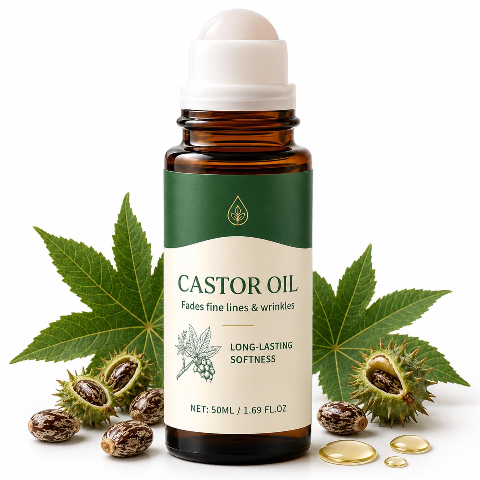 Nooche Organic Castor Oil Roll-on, Cold-Pressed Hexane-Free Castor Oil for Skin, Hair, Brows & Lashes, Fragrance-Free Moisturizing Oil for Body, Scalp & Daily Beauty Care