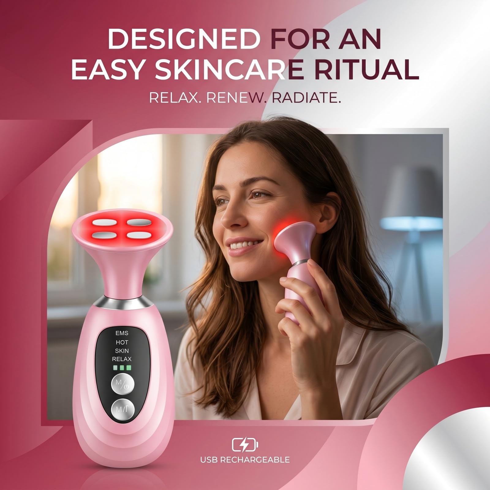 3-in-1 Facial Massager for Face Neck and Scalp,7-Color LED Light - erdnretl