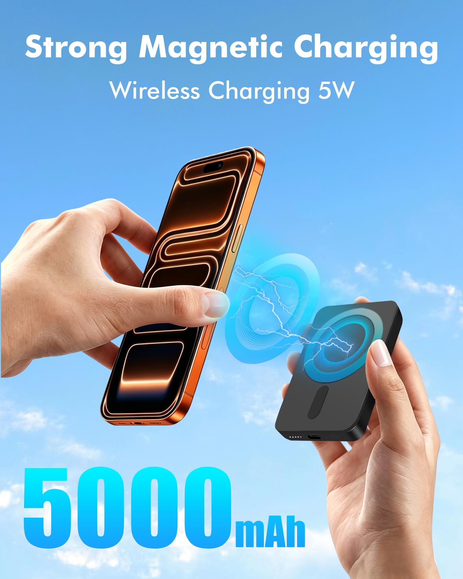 Miady Magnetic Portable Charger Power Bank for iPhone 5000mAh by Miady - Angle View 2