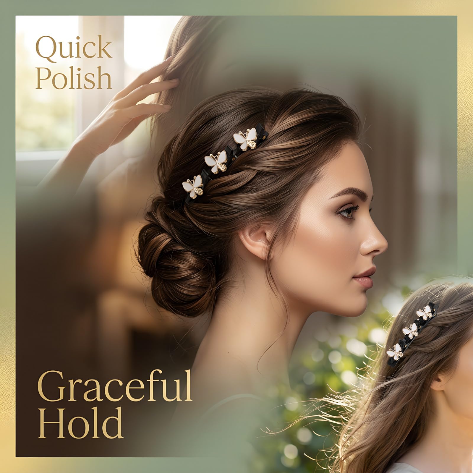 4 Pcs Rhinestone Twisted Hair Clips, 3.5 in / 9 cm Decorative Pearl Clip and Duckbill Hairpins, Crystal Flower Double Layer Hair Clips for Weaving Bangs and Styling Hair