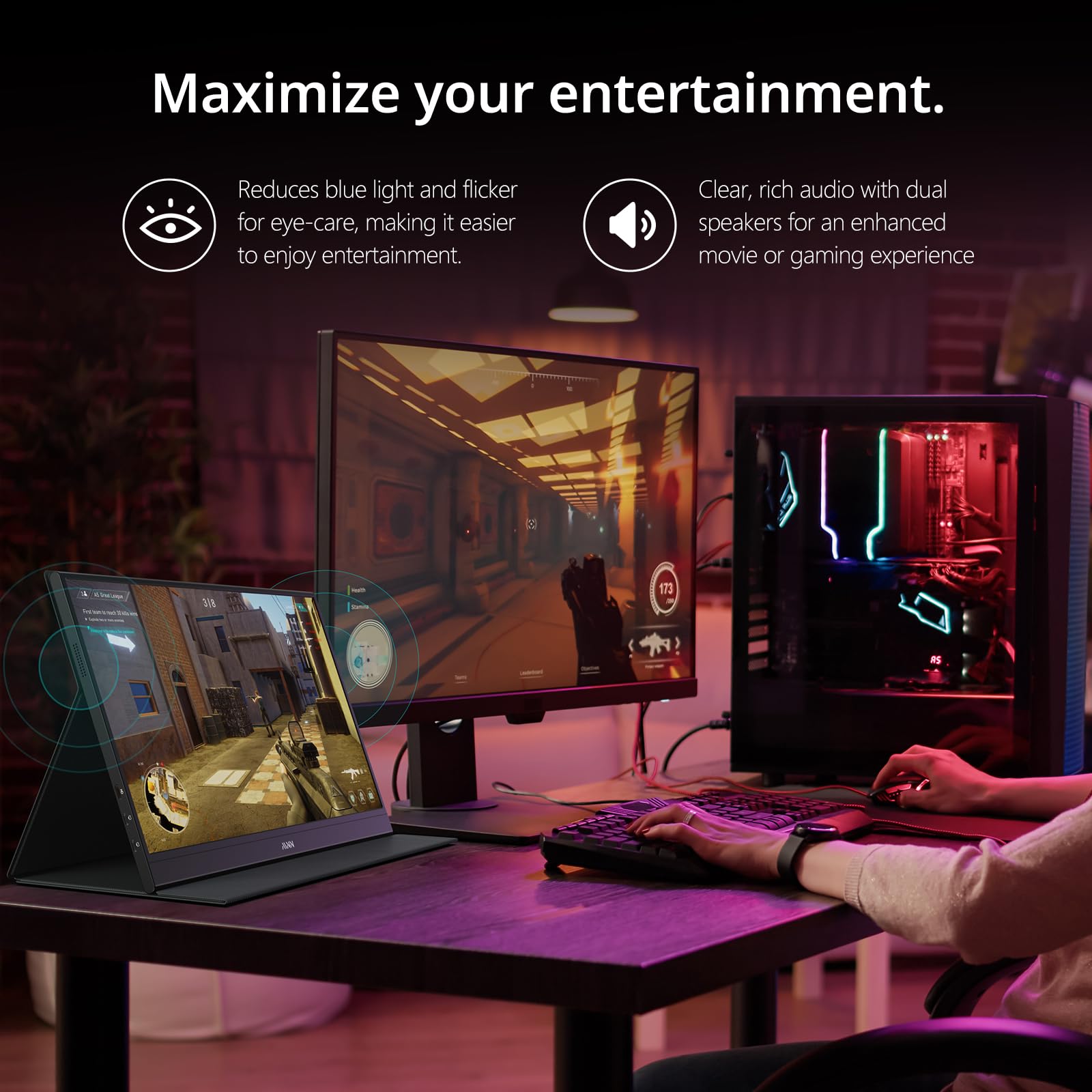 MNN 15.6-inch FHD portable monitor with USB-C and HDMI, IPS display, HDR support, ideal for gaming and laptop use