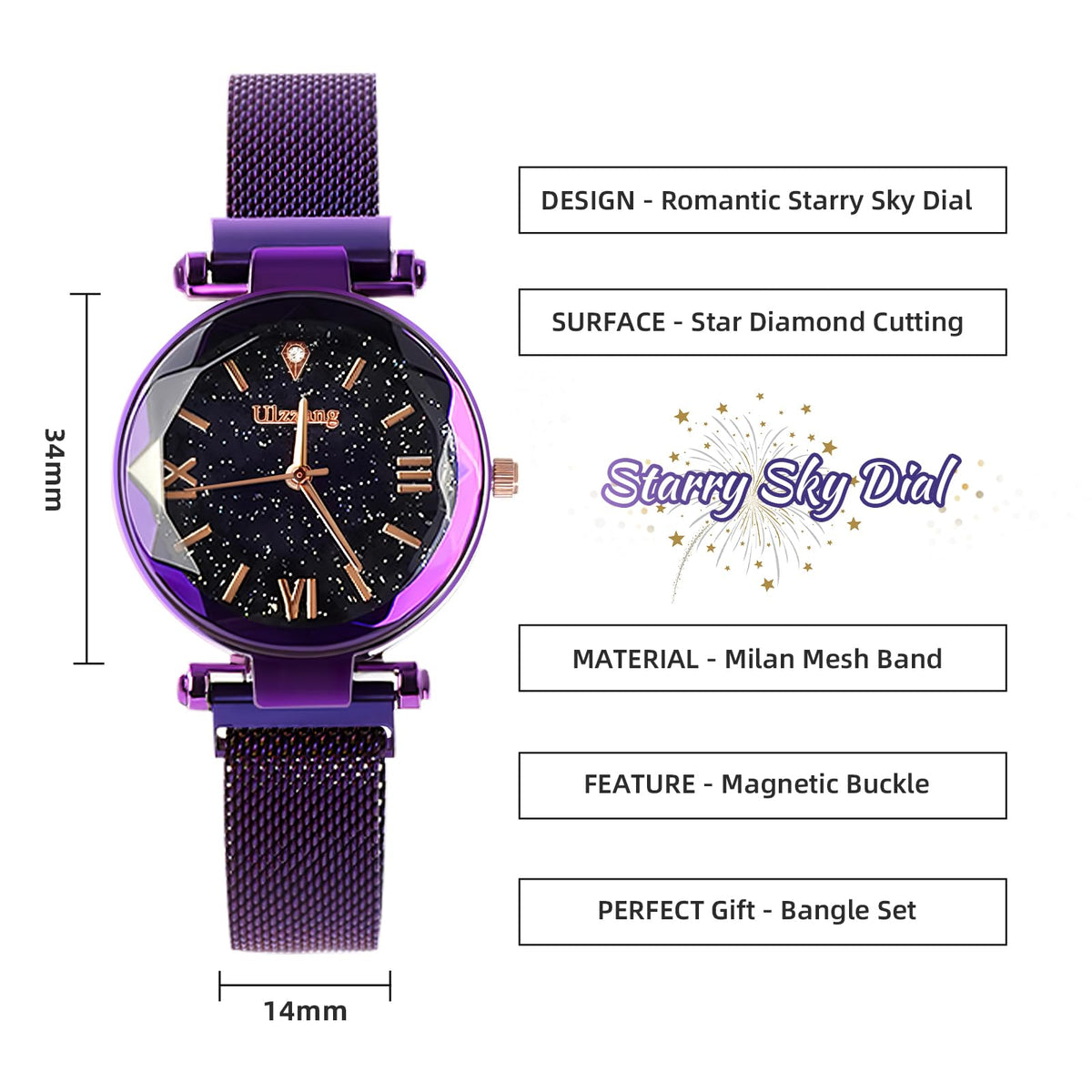 Luxury Quartz Starry Sky Dial Ladies Wrist Watches Magnetic - FUNGORGT Official Imagery - 3