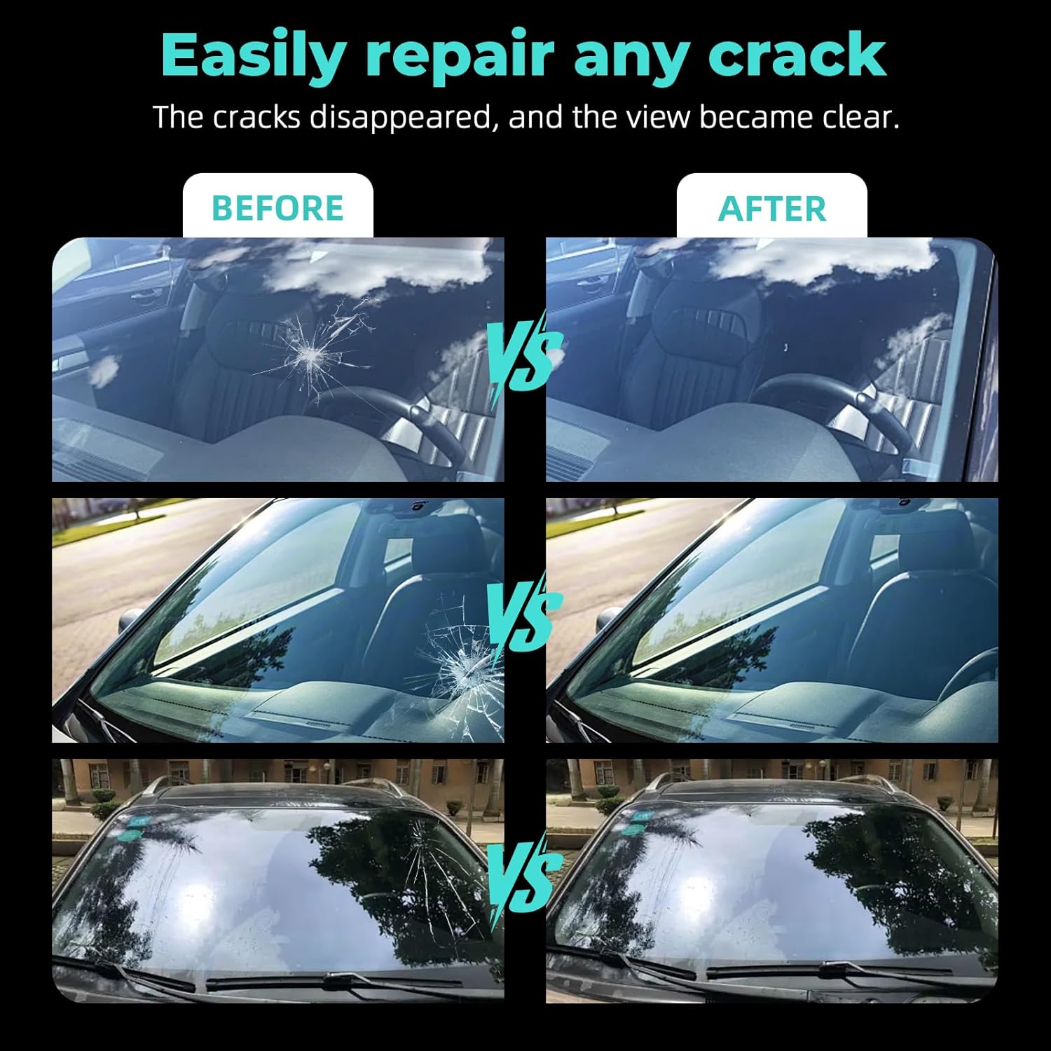 DEZEU 2026 Windshield Crack Repair Kit with two upgraded bottles for glass crack repair on car windshields.