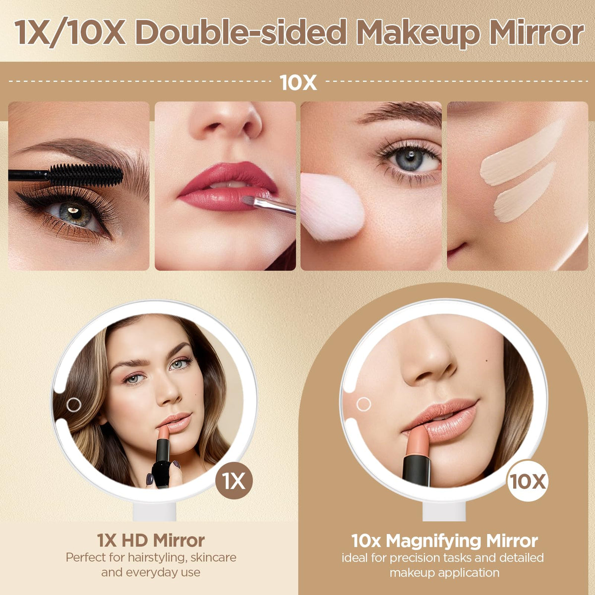 Travel Makeup Mirror with Lights 10X 1X Rechargeable - SANYCASA Official Imagery - 6