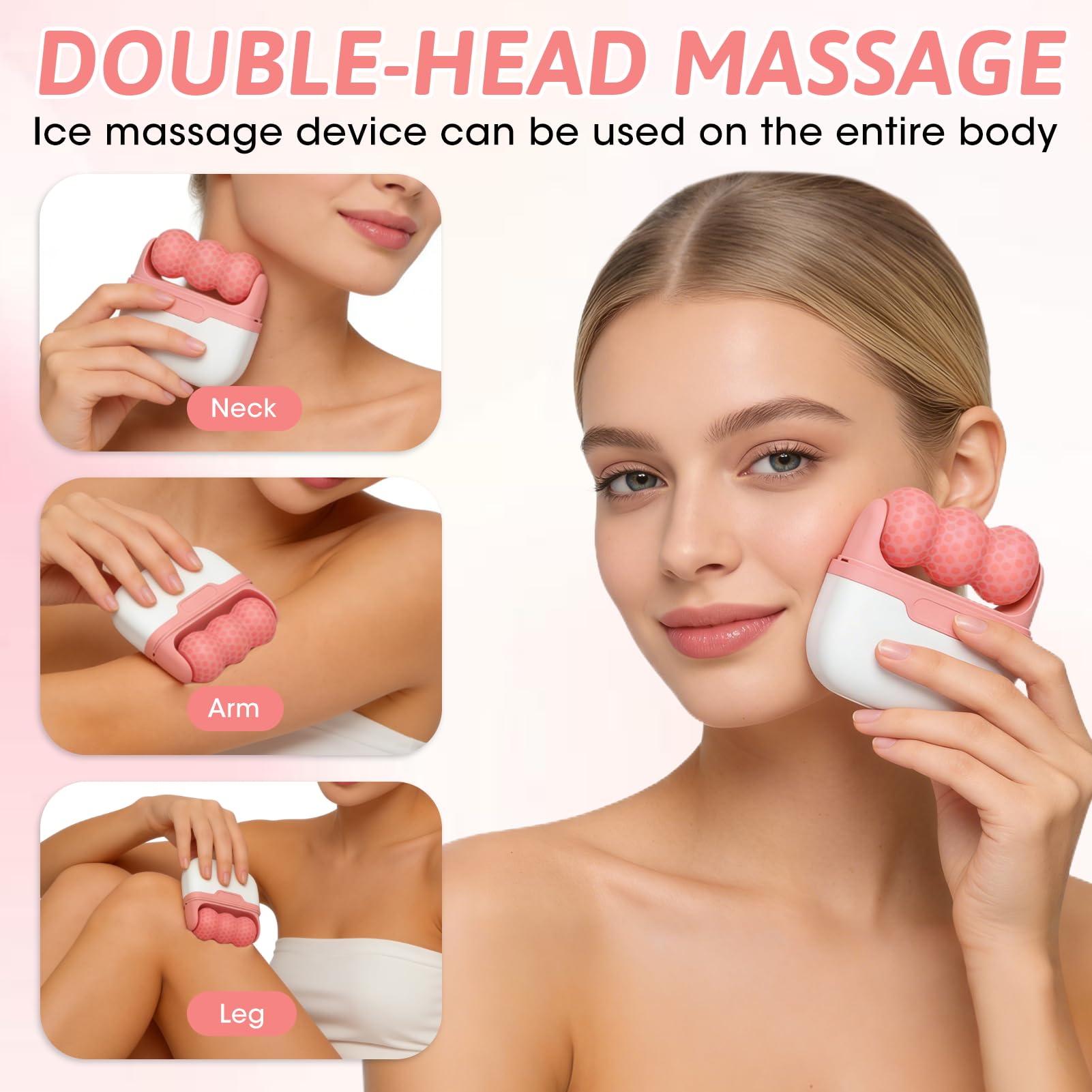 Nextpal ice roller for face and eyes, double-ended facial massager in pink for puffiness and wrinkle relief, cold therapy skin care tool.