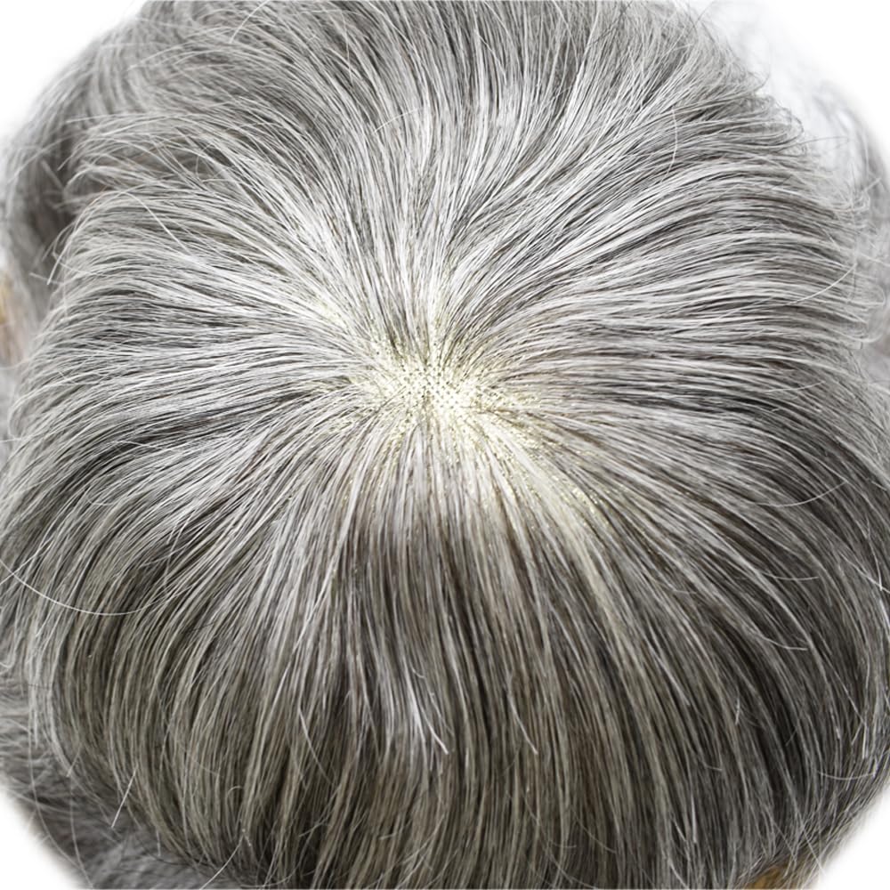 Curve Hair men's monofilament toupee in #1B90 off black, 6x8 inches, showing realistic hair and base texture.