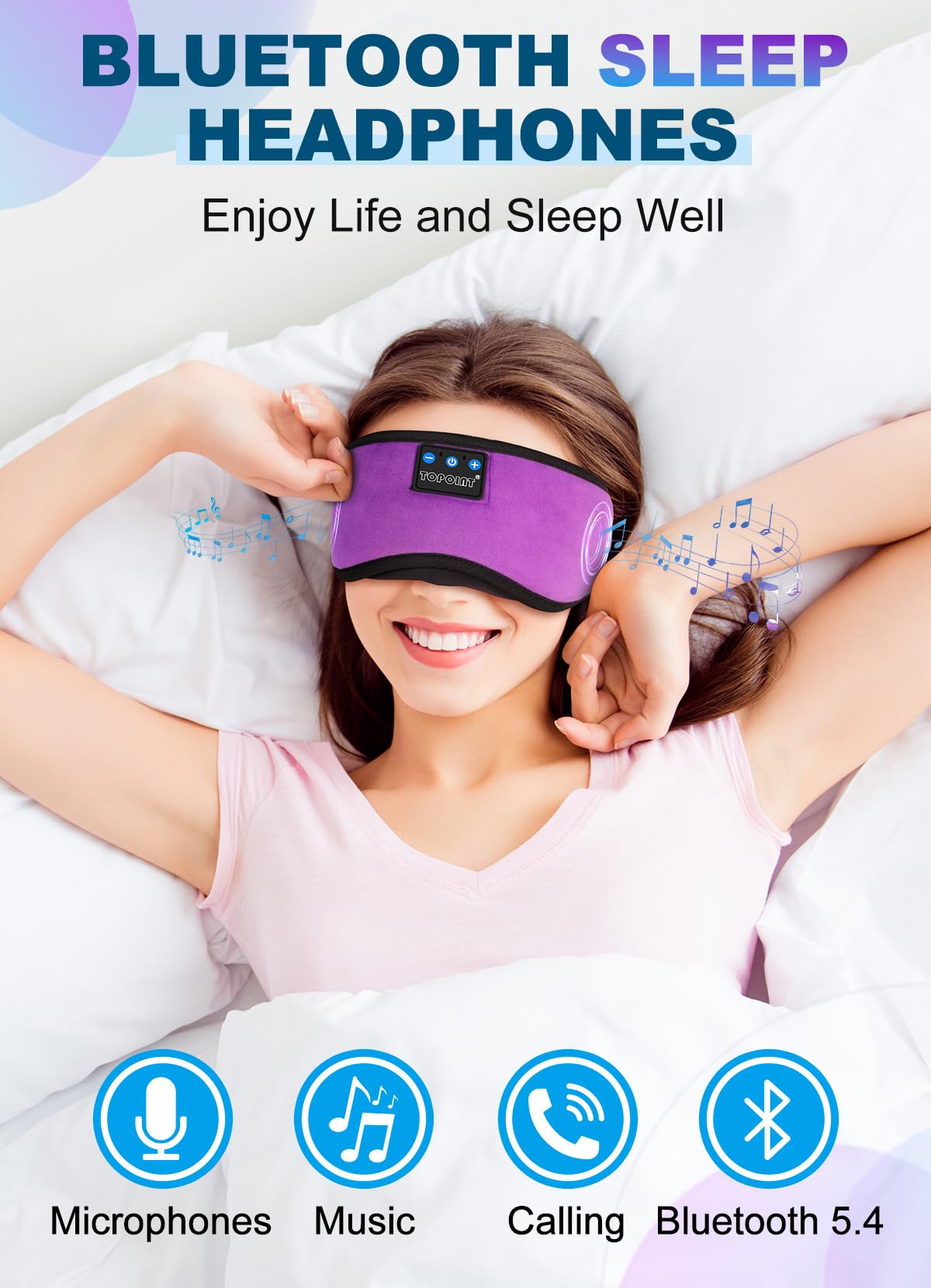 TOPOINT Sleep Mask with Headphones Bluetooth 5.4 Wireless, Sleep - TOPOINT Official Product View 3