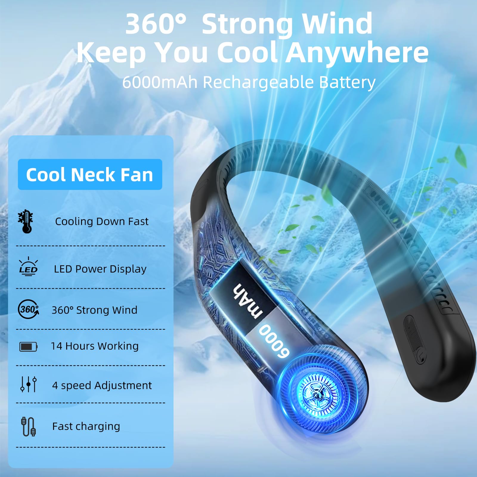 Kinhowly Portable Neck Fan, Personal Wearable Bladeless Fan, 6000 by Kinhowly - Angle View 8