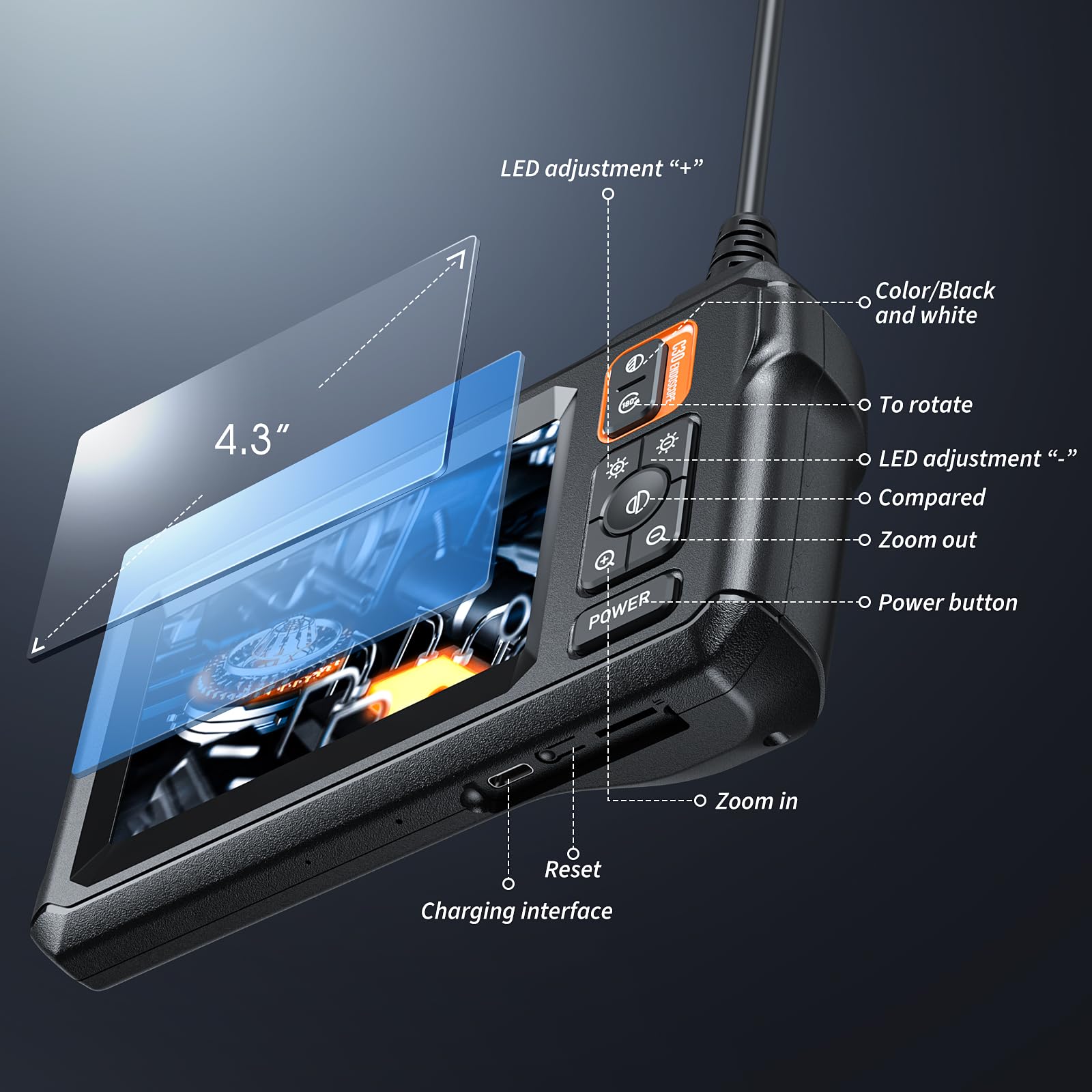 MugEasy Endoscope Camera with Light, Inspection Borescope Camera by MugEasy - Angle View 2