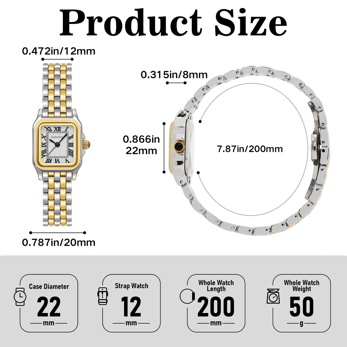Gold Watches for Women Vintage Rectangular Dainty Jewelry - Casotime Official Imagery - 5