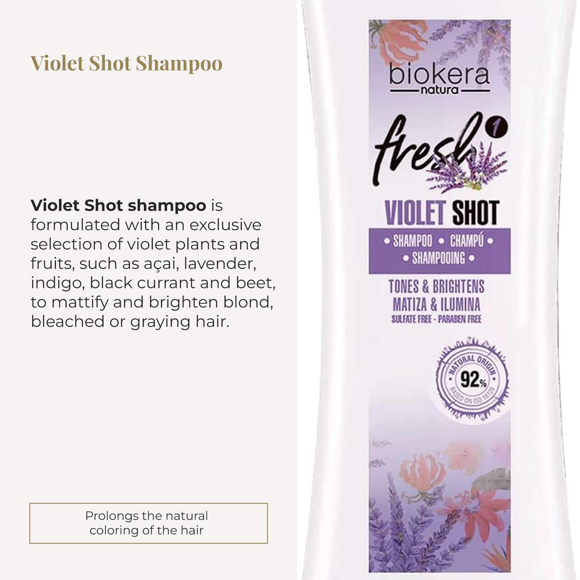 SALERM - Purple Shampoo for Blonde, Gray, Highlighted, or Bleached Hair - Biokera Fresh Violet - 300 ml - Violet Shampoo - Tones and Brightens - Maintains Color - Sulfate-Free and Paraben-Free