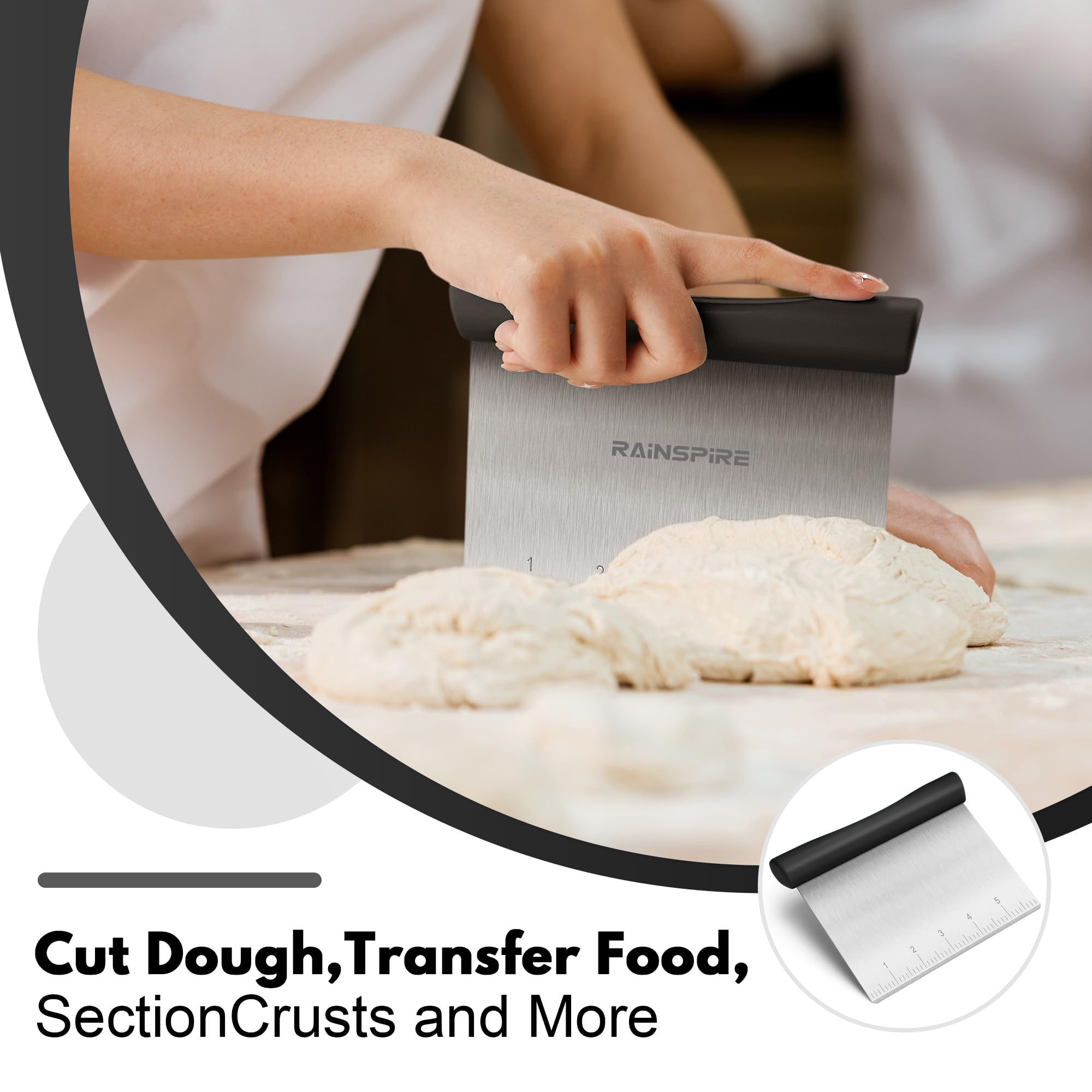 Rainspire Multi-Purpose Stainless Steel Bench Scraper Dough Blender & - View 3