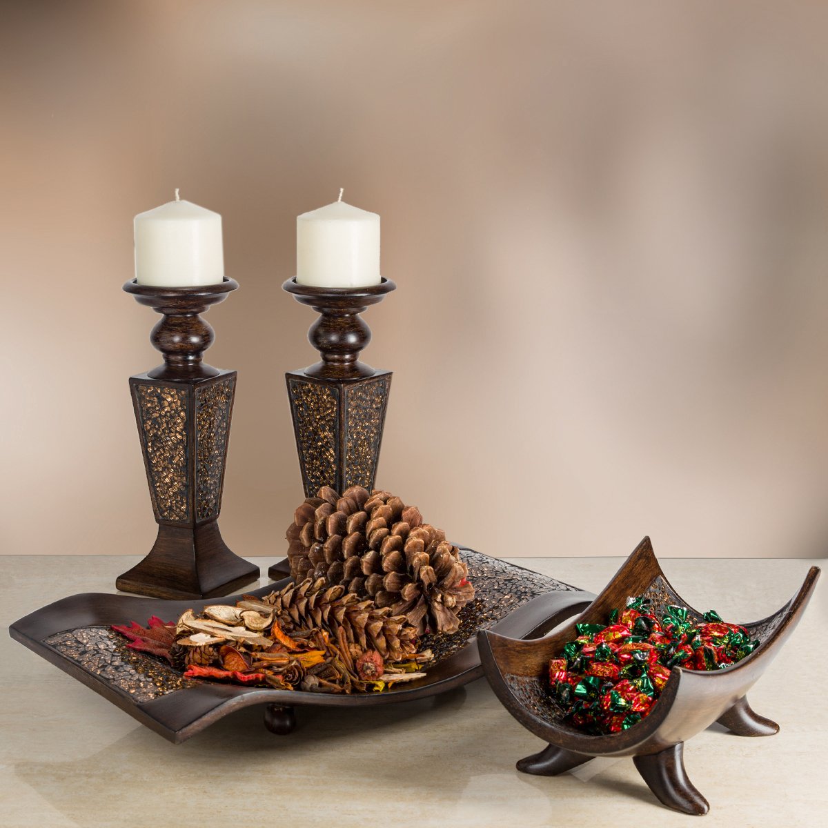 Creative Scents Schonwerk Brown Pillar Candle Holder Set of - Creative Scents Official Imagery - 5