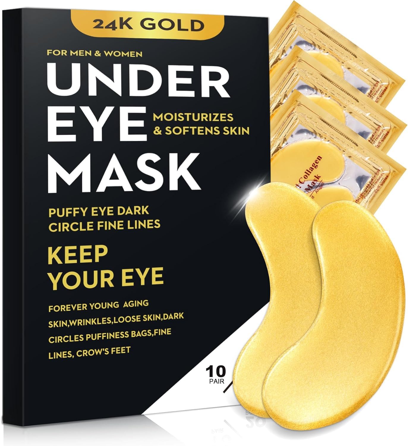 20Pcs/10Pairs Under Eye Patches Gold for Dark Circles, Puffy - Product Imagery