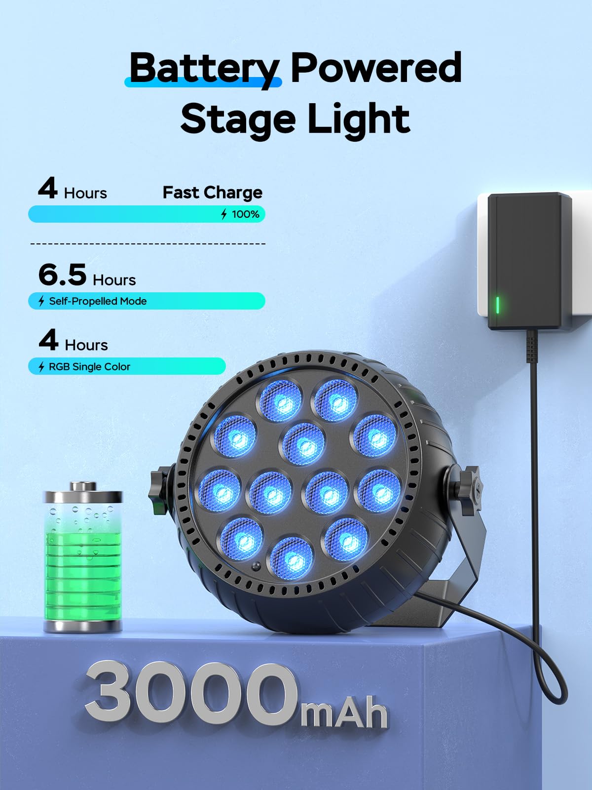 Rechargeable Stage Lights 3000mAh Battery Powered LED Par - Sparklingtrack Official Imagery - 6