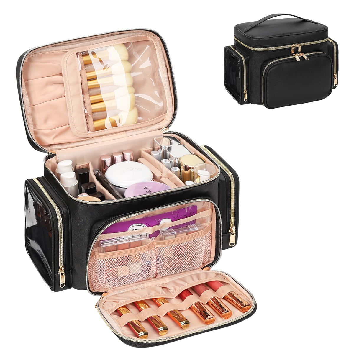 Large Makeup Bag Travel Makeup Cosmetic Bag for Girls Black - Bagmoly Official Imagery - 2