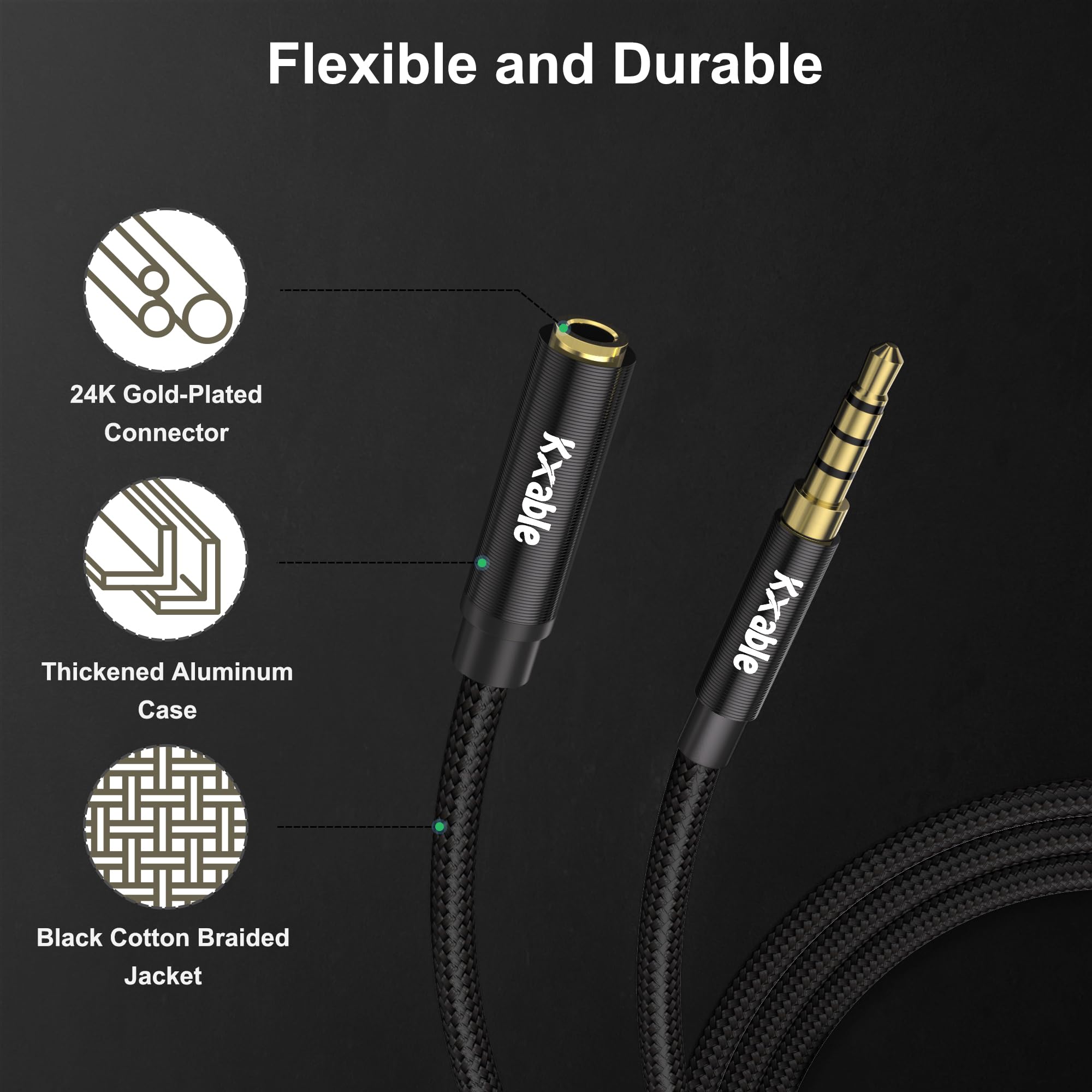 Kxable 3.5mm Headphone Extension Cable 20FT, 4 Pole TRRS 1/8 inch by Kxable - Angle View 3