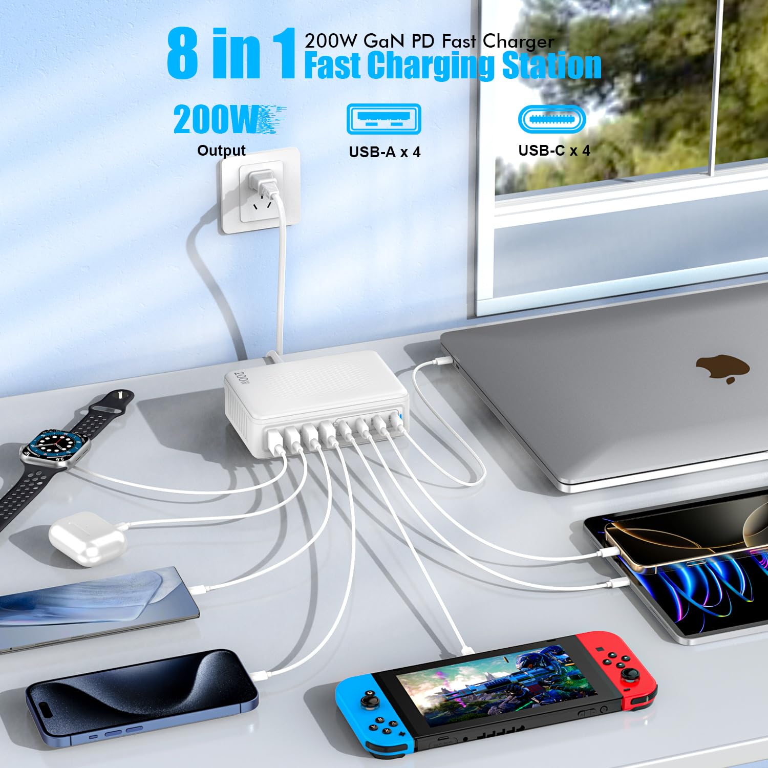 Fitquipment USB C Charger Block,200W GaN 8 Port USB C Charging Station - View 2