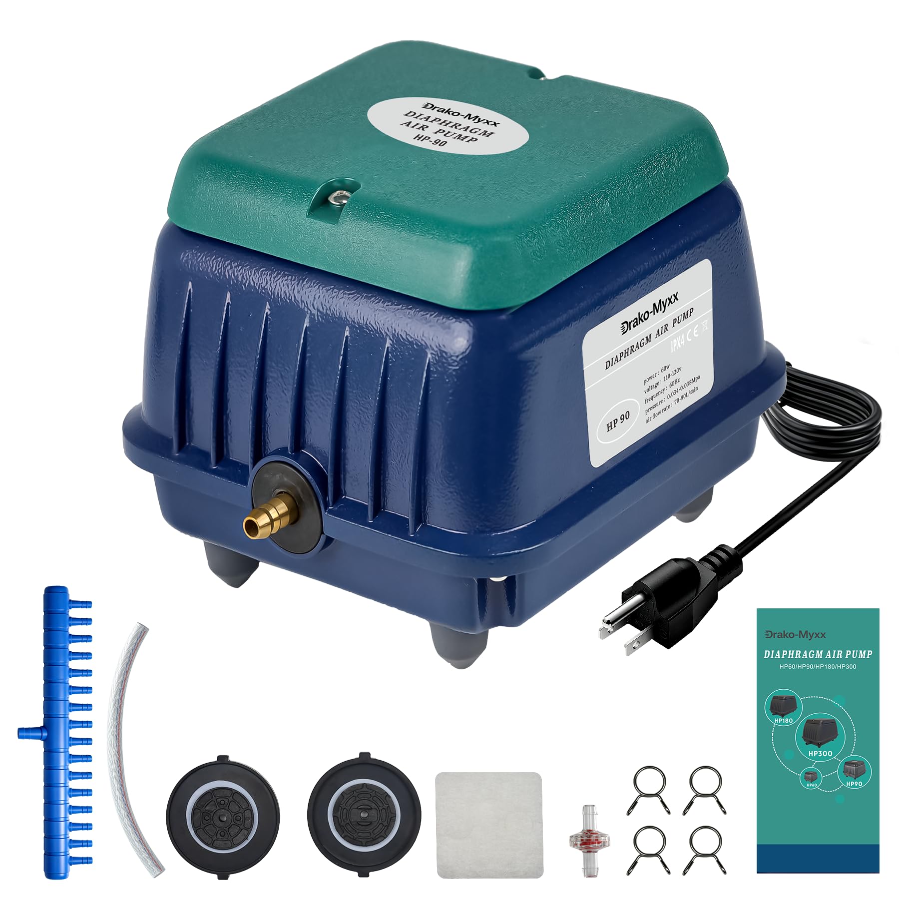 Drako-Myxx Upgraded HP-90 Pond Aerator/Septic Tank Linear Air Pum - Drako-Myxx Official Product View 1