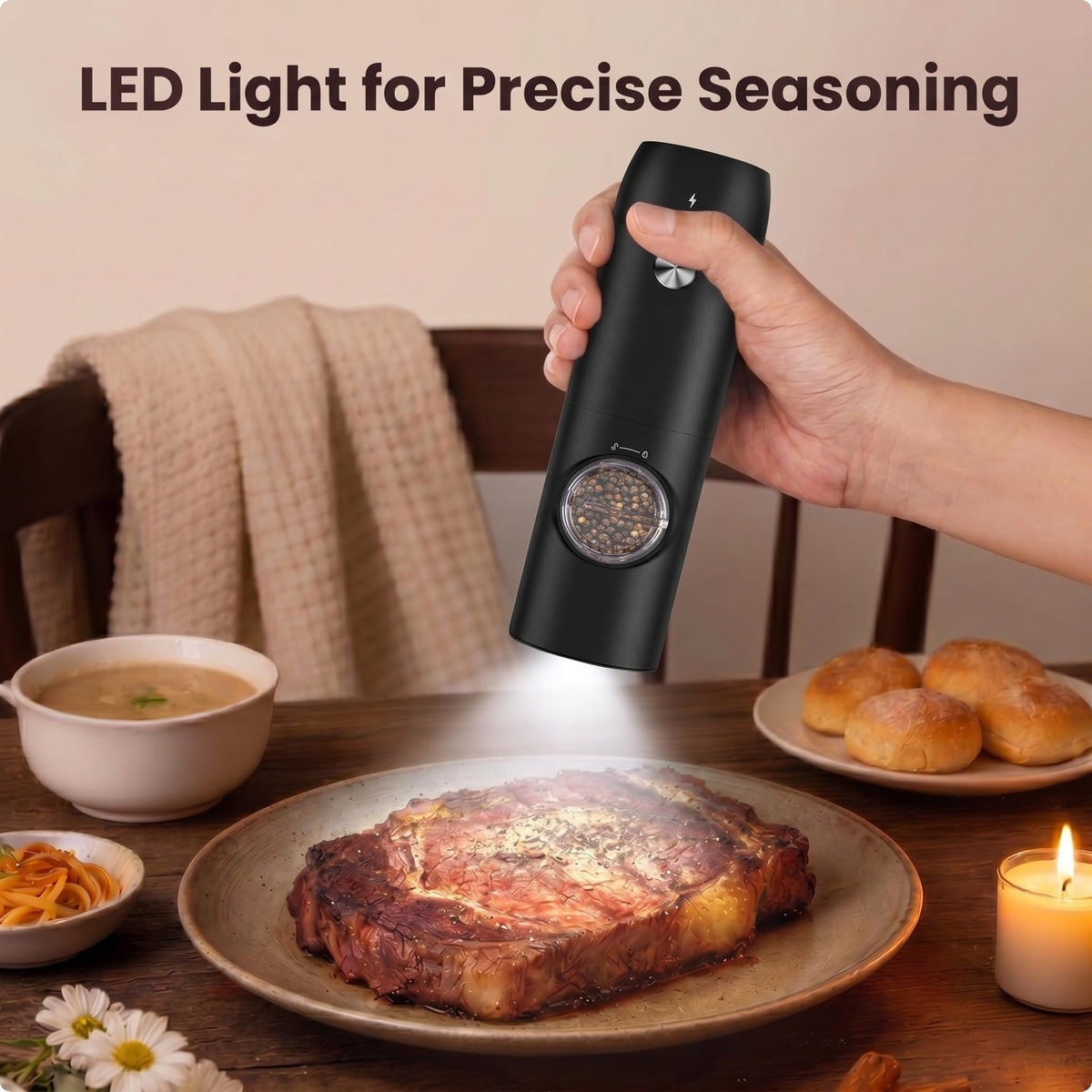 Electric Salt and Pepper Grinder Set Rechargeable Automatic - FRTONYI Official Imagery - 6