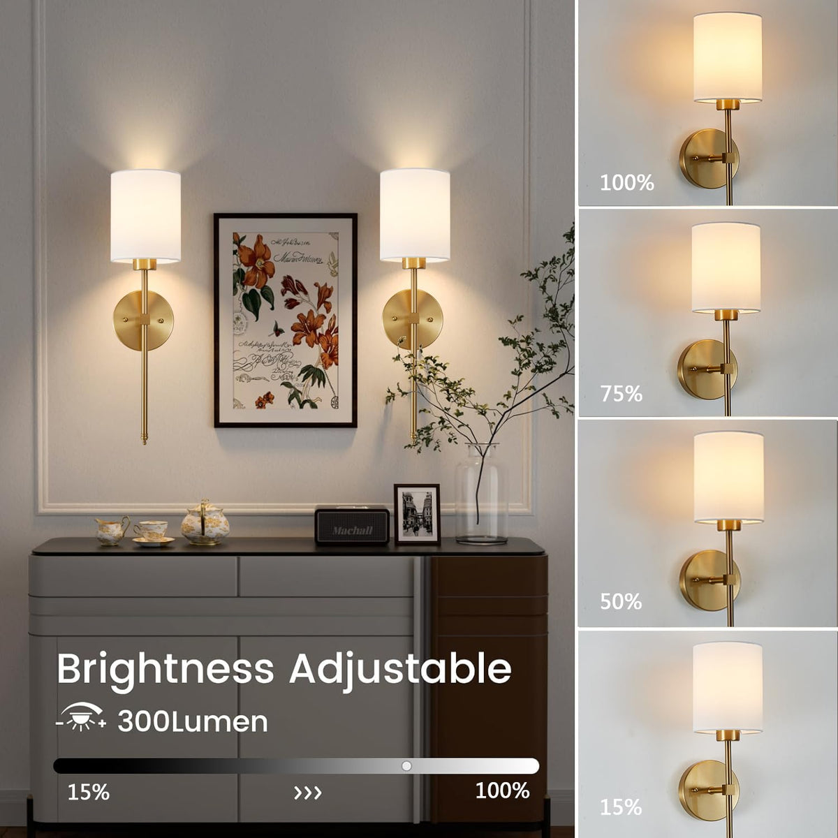 Battery Operated Wall Sconce Set of 2 Brushed Gold - A1A9 Official Imagery - 8