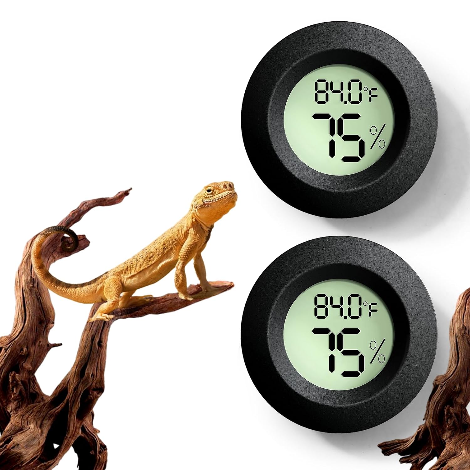 BSRESIN reptile tank accessories with 2-piece thermometer and humidity gauge for accurate habitat monitoring