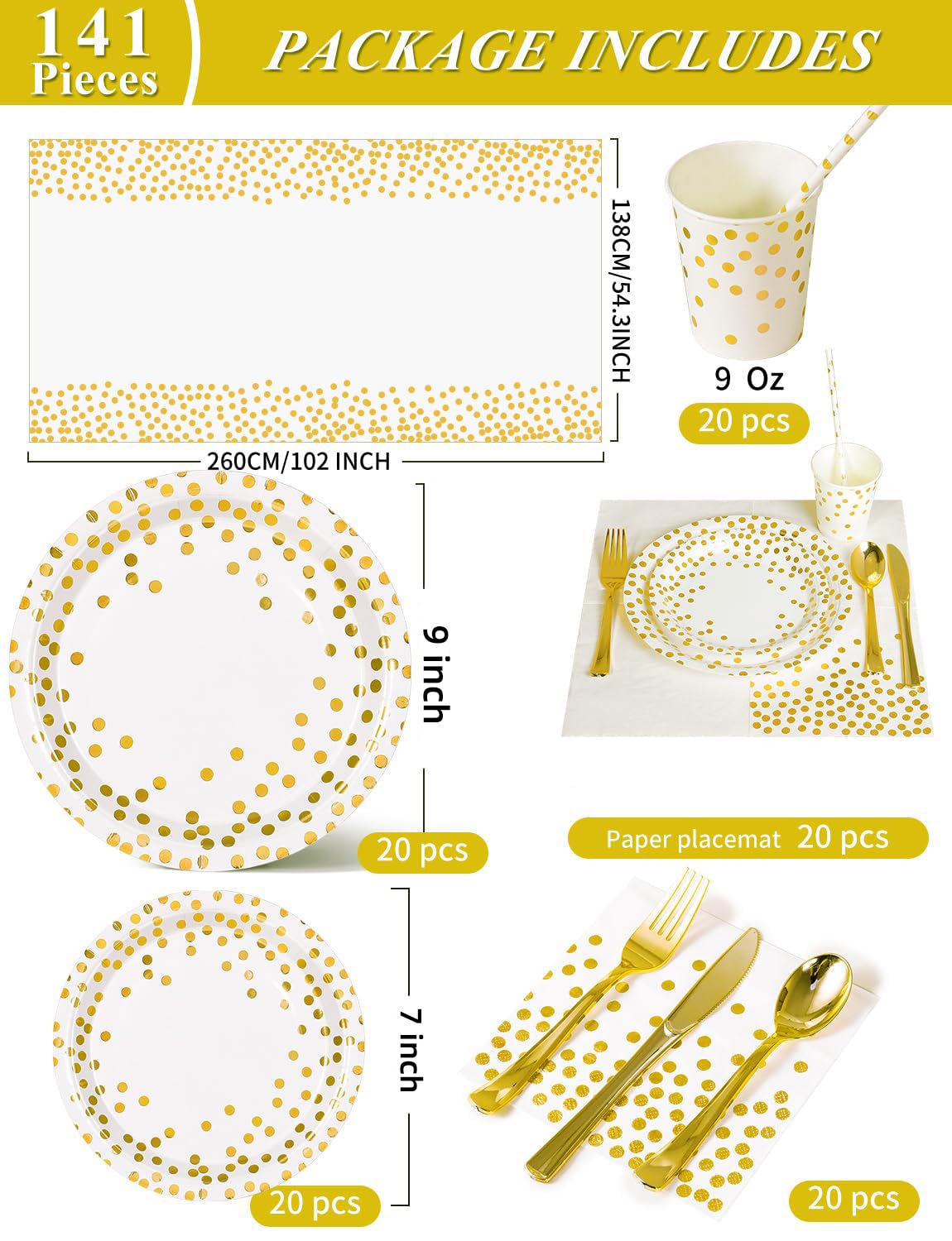 Nkaiso 141Pcs White Gold Paper Plates and Napkins Party - Nkaiso Official Imagery - 4