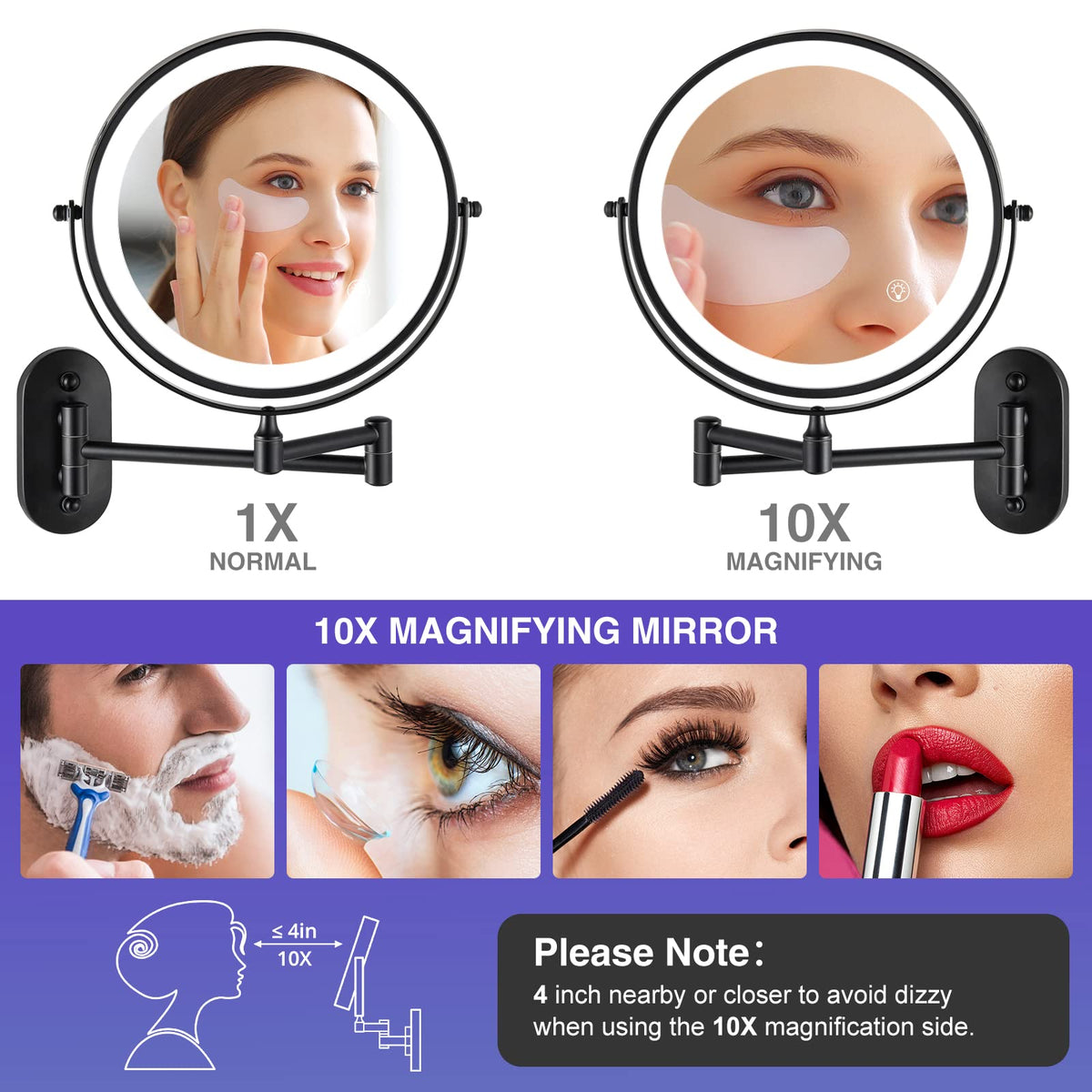 Rechargeable Wall Mounted Makeup Mirror 8 5 inch Double - VORREMIRR Official Imagery - 6
