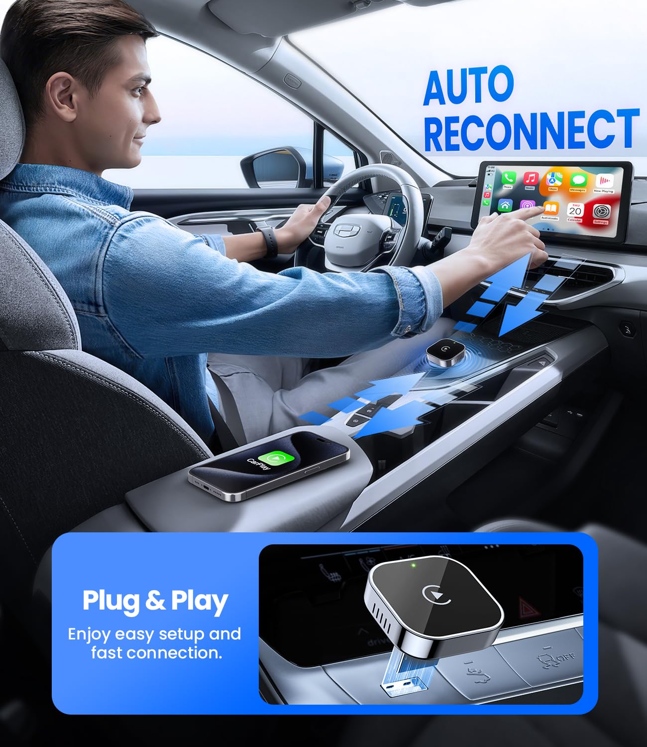 Teeran Wireless CarPlay Adapter for iPhone  , Mini Plug & Play fo by Teeran - Angle View 3