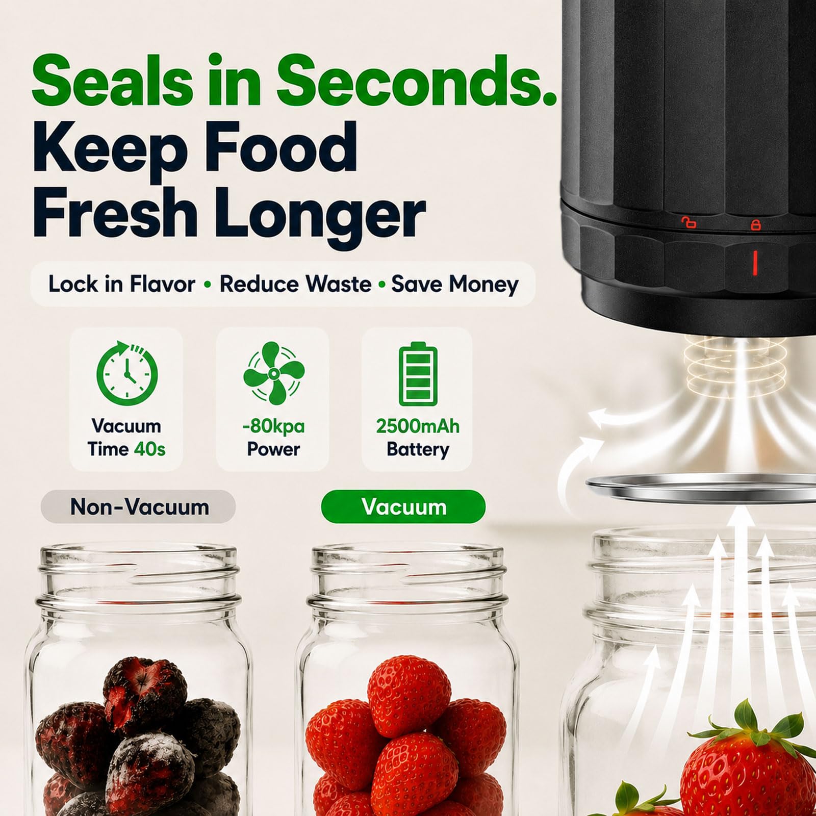 UNERVER M11 Electric Mason Jar Vacuum Sealer Kit - with Wide and by UNERVER - Angle View 3