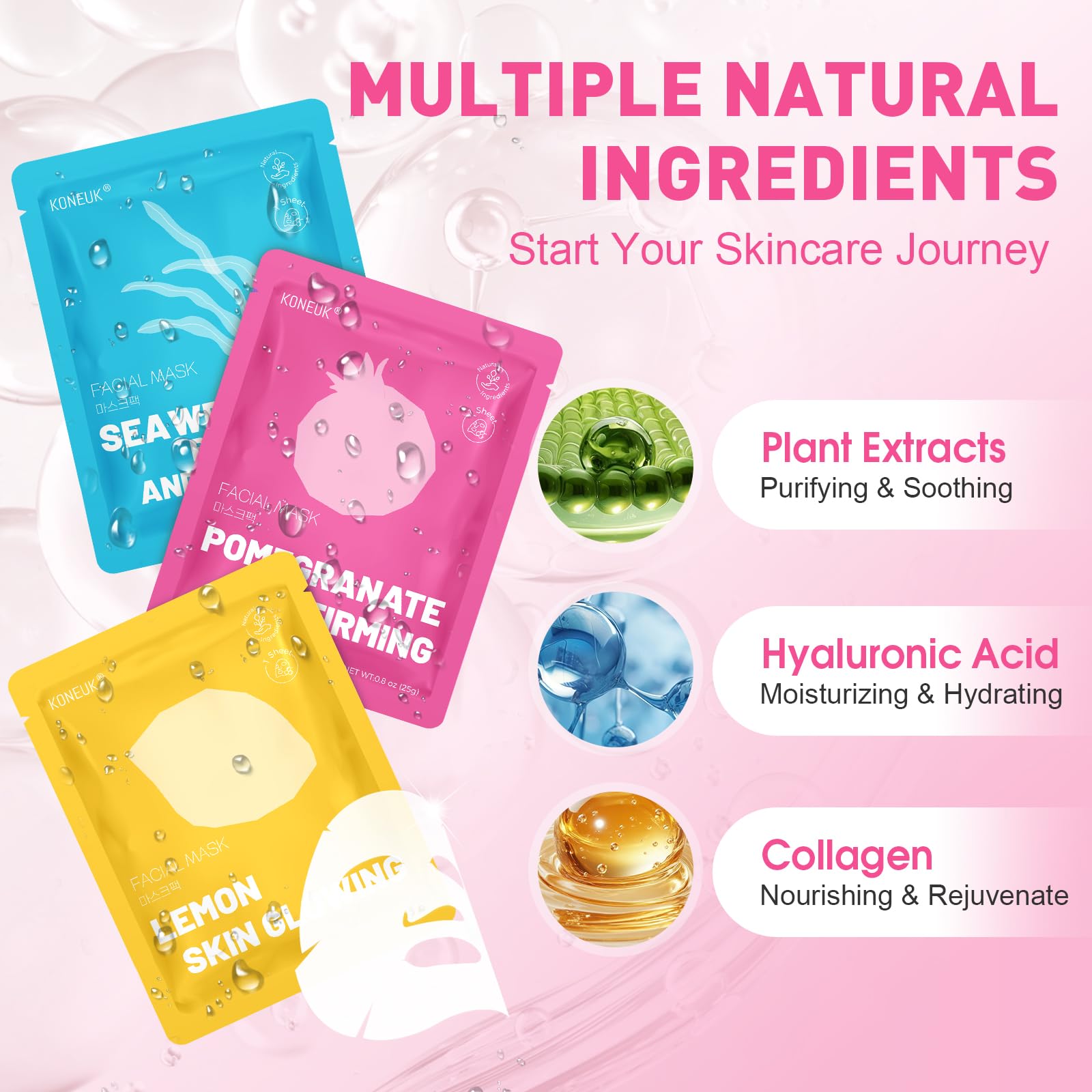 12 Pack Collagen Hydrating Face Masks Skincare, Face Mask for - KONEUK