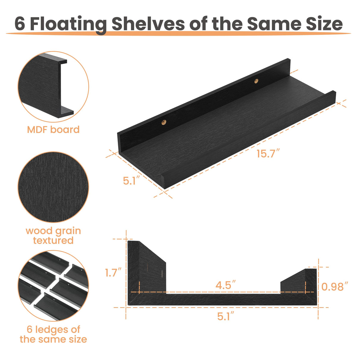 upsimples Floating Shelves for Wall Decor and Storage Black - upsimples Official Imagery - 3